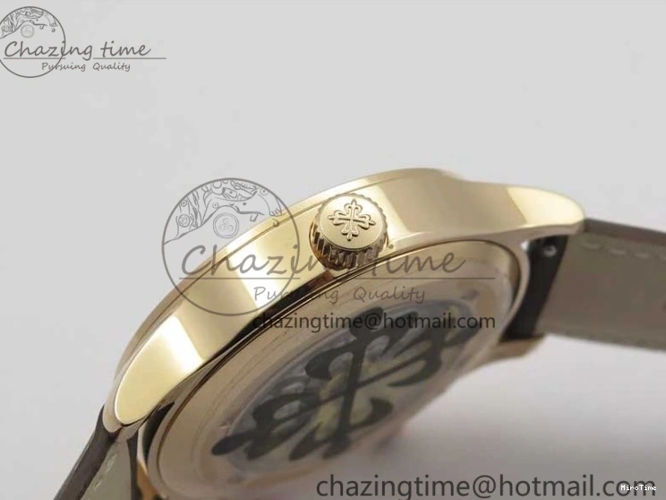 MIROTIME 0510 ZipUp Calatrava 5524R Pilot Travel Time RG GRF Brown Dial on Brown Leather Strap A324 V 7110